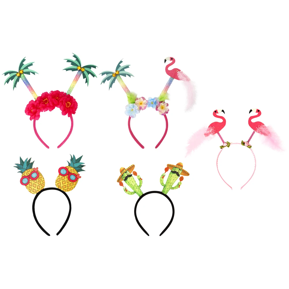 

5pcs Tropical Pineapple Headbands Lightweight Plastic Luau Party Hair Accessories Hawaiian Decorations Pool Fun