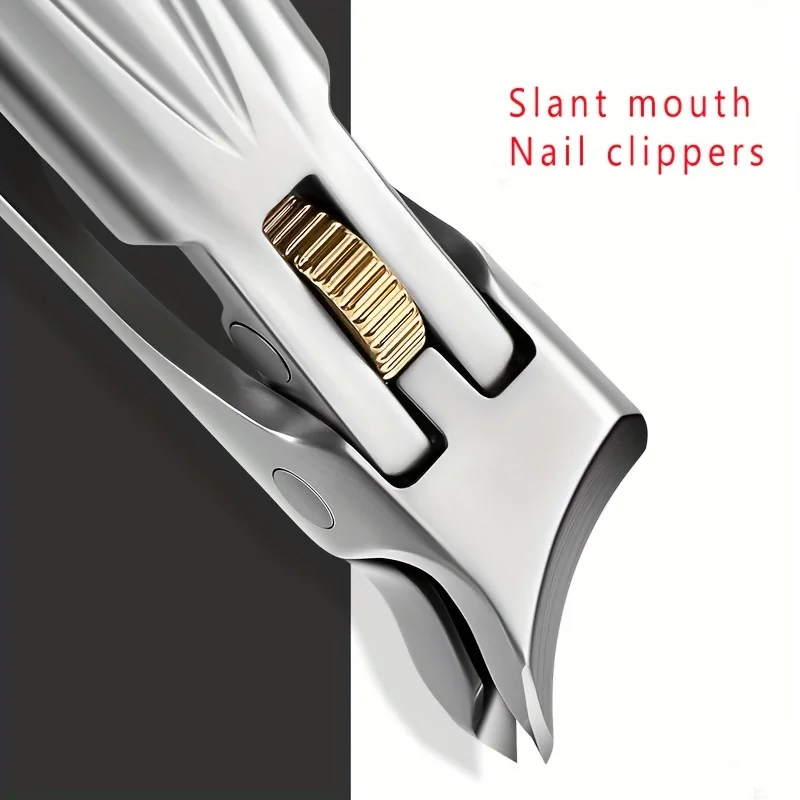 Stainless Steel Nail Clippers with Precision Slant Edge - Sharp, Durable for Thick & Ingrown Toenails, Splash-Proof Design