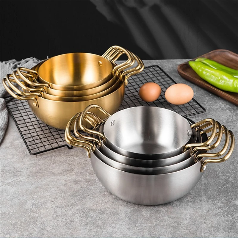 

Korean Stainless Steel Double Ear Cooking Pots Soup Cooker Seafood Troop Pot Cookware Home Kitchen Accessories Ramen Pan