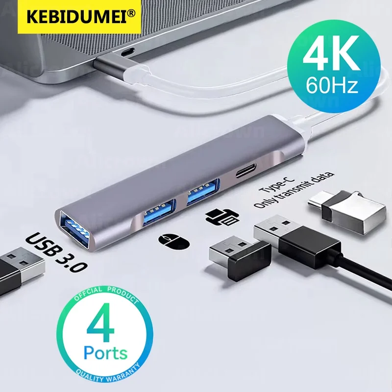 5Gbps 4 Ports USB 3.0 HUB TYPE-C HUB Multi USB Splitter Type-C High Data Transmission USB 3.0 OTG Adapter for Computer Macbook