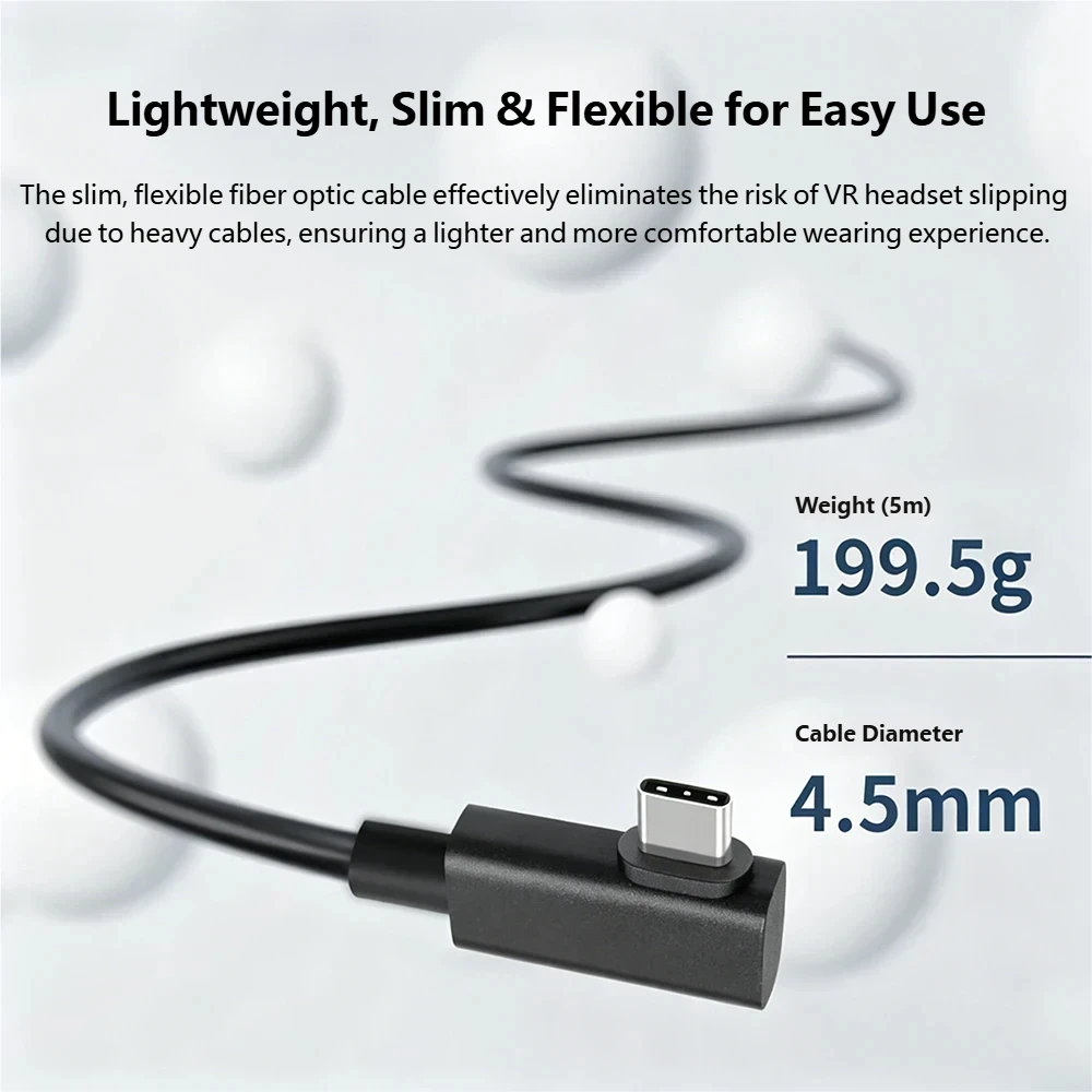 5m VR Link Fiber Optic Cable AOC USB 3.2 Gen 2 10Gbps 90 Degree USB C to C Optical Date Cable for VR Quest 2/3 PICO VR Headsets