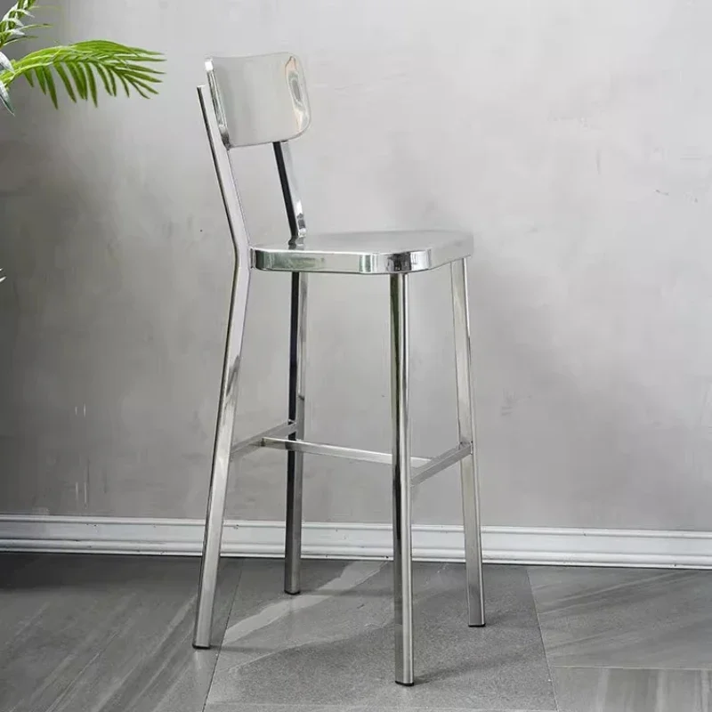 Light Luxury Bar Stools Stainless Steel Counter Bar Chair Clothing Store Backrest Chair Metal High Stool Restaurant Furniture
