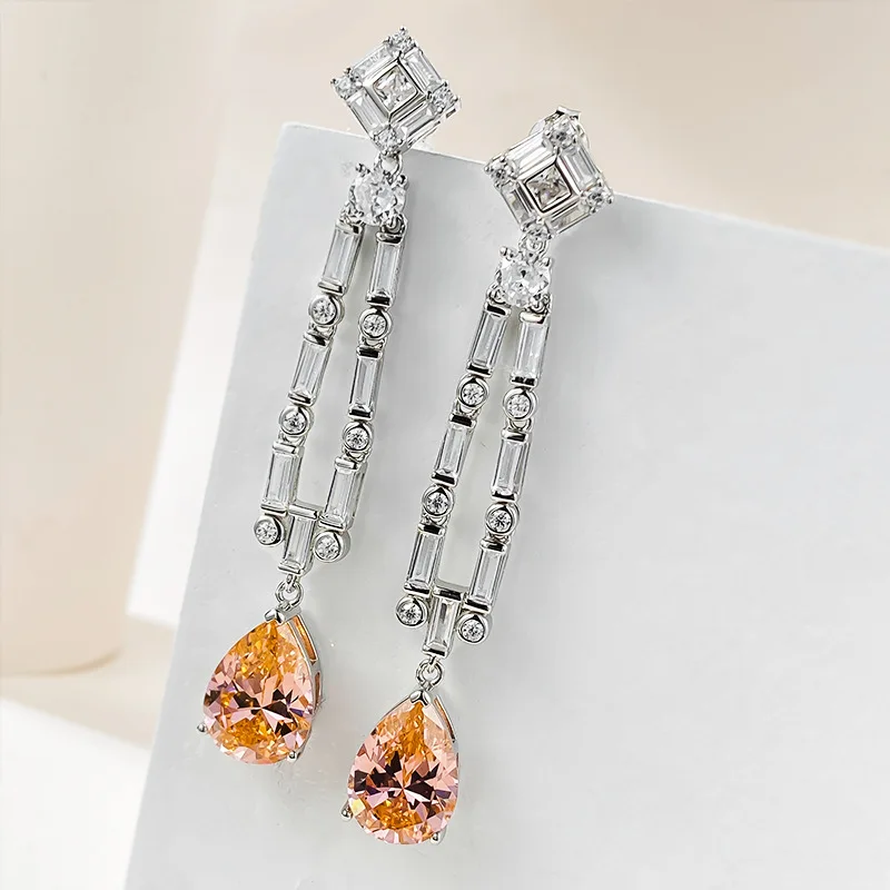 2023 New European and American Papalacha 5 Carat High Carbon Diamond Droplets 10 * 14 Long Tassel Earrings