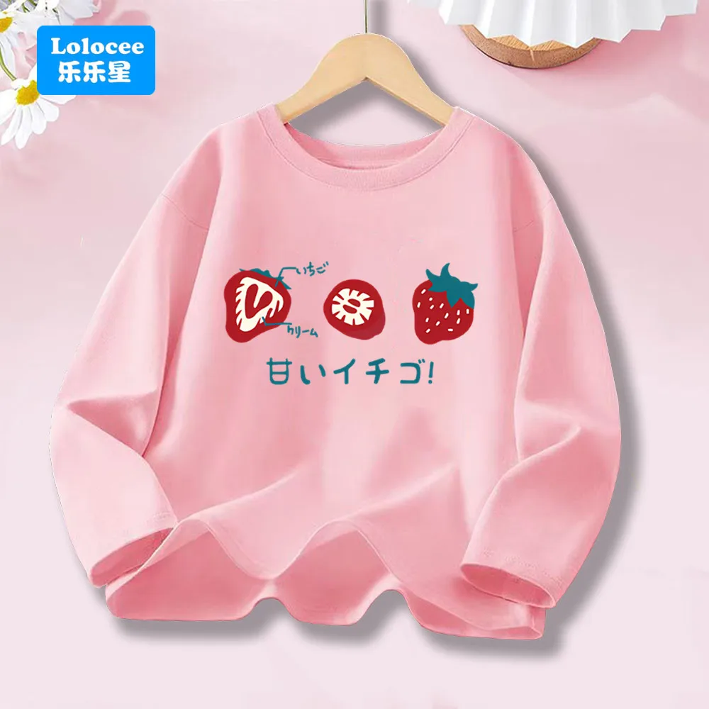 2025 nette Erdbeere Mädchen Langarm T Shirt Frühling Herbst Rosa/Lila Lose T-shirts Harajuku Kawaii Kinder Tops CMRW1