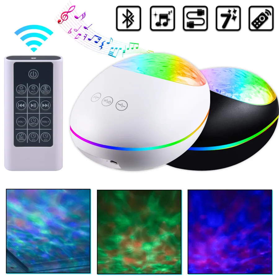 

2022 Lucky Stone Ocean Wave Projector Night Light Lamp Bluetooth Music Player Remote Control Colorful Led Projection Nightlight