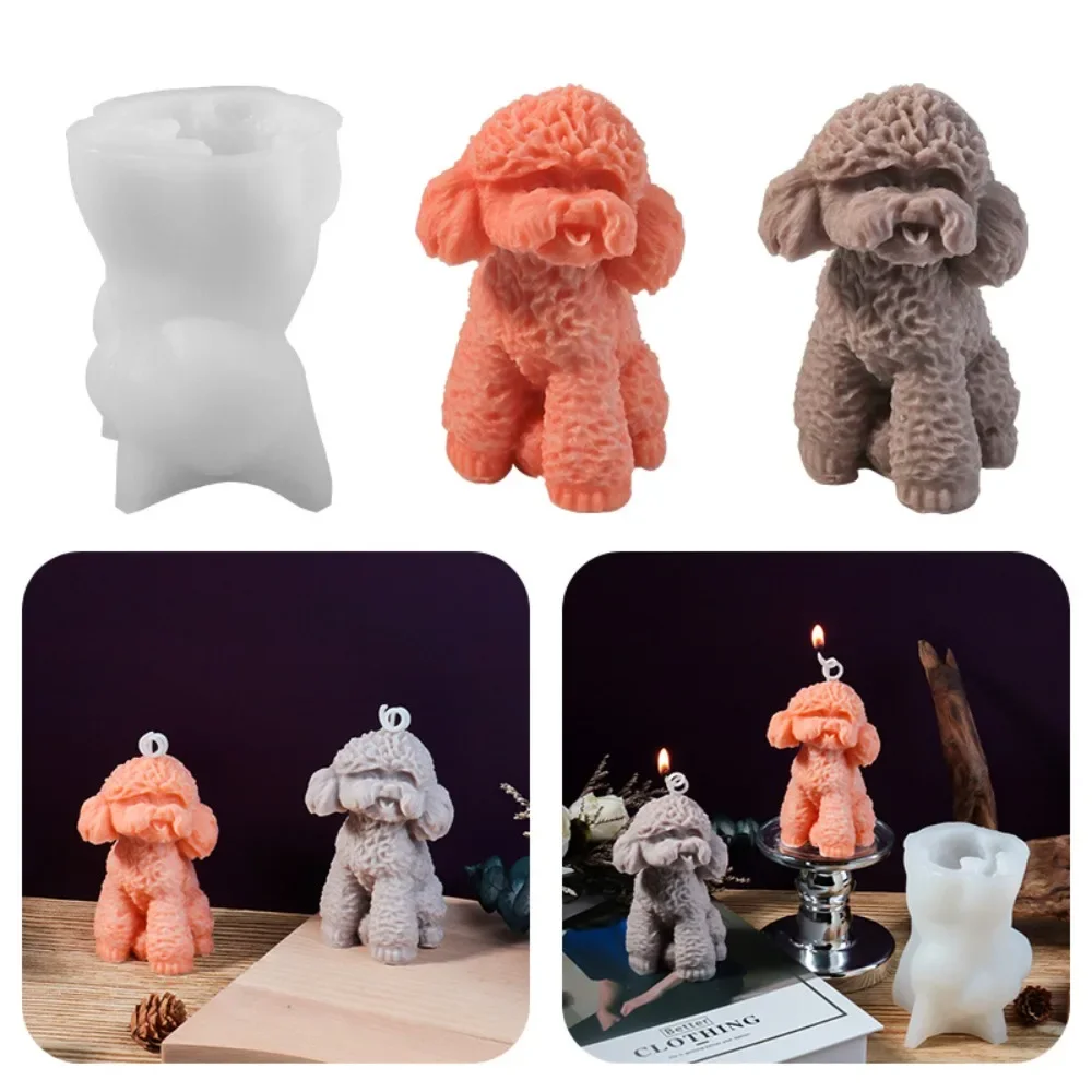 Cartoon Puppy Candle Making Tools Relief Sitting Dog Silicone Gypsum Moulds Animal Poodle Shape Resin Home Decor Birthday Gifts