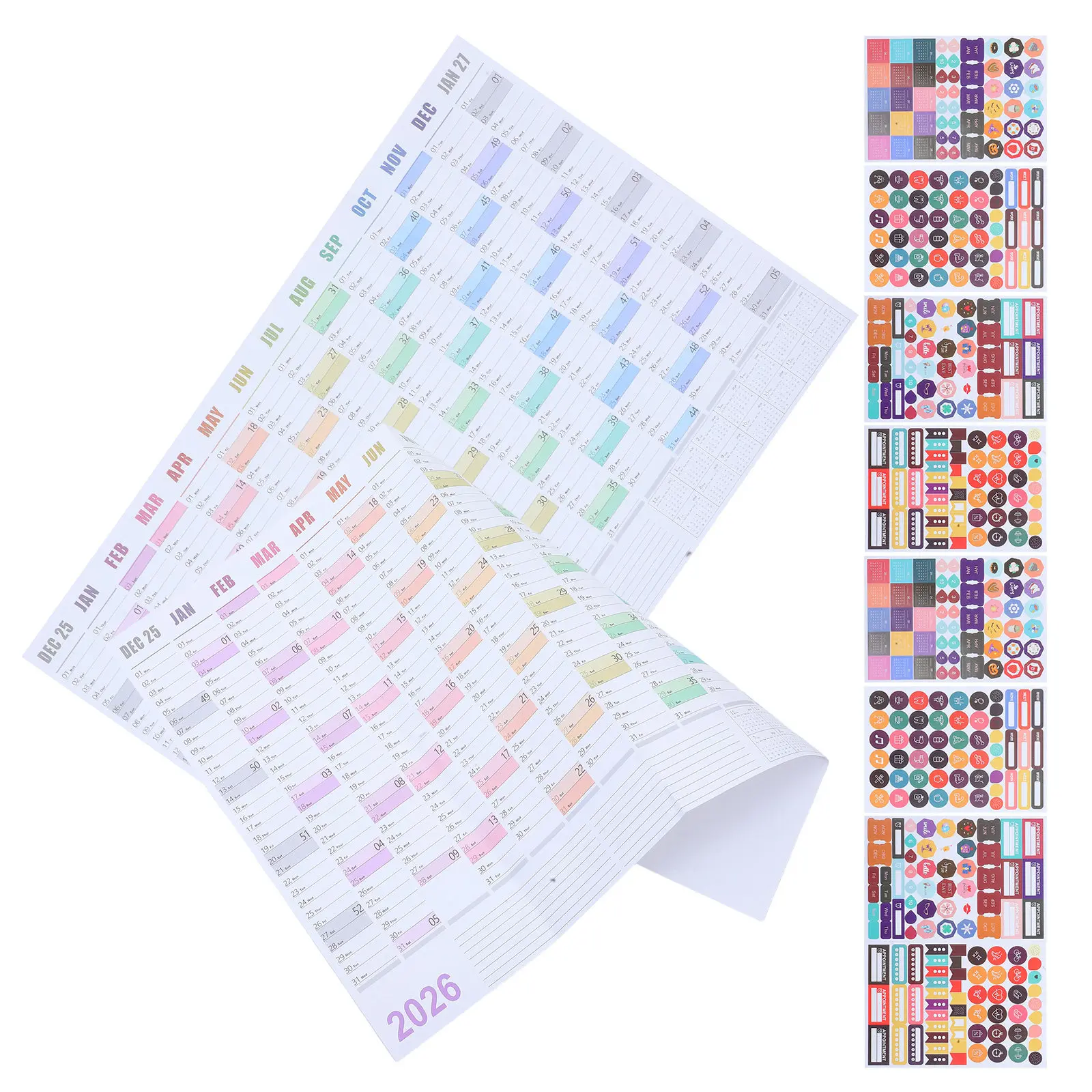 

2Sets 2026 Annual Calendar Wall Large Size Yearly Planner Display Minimalist English Calendar for Meeting Room Classroom Daily