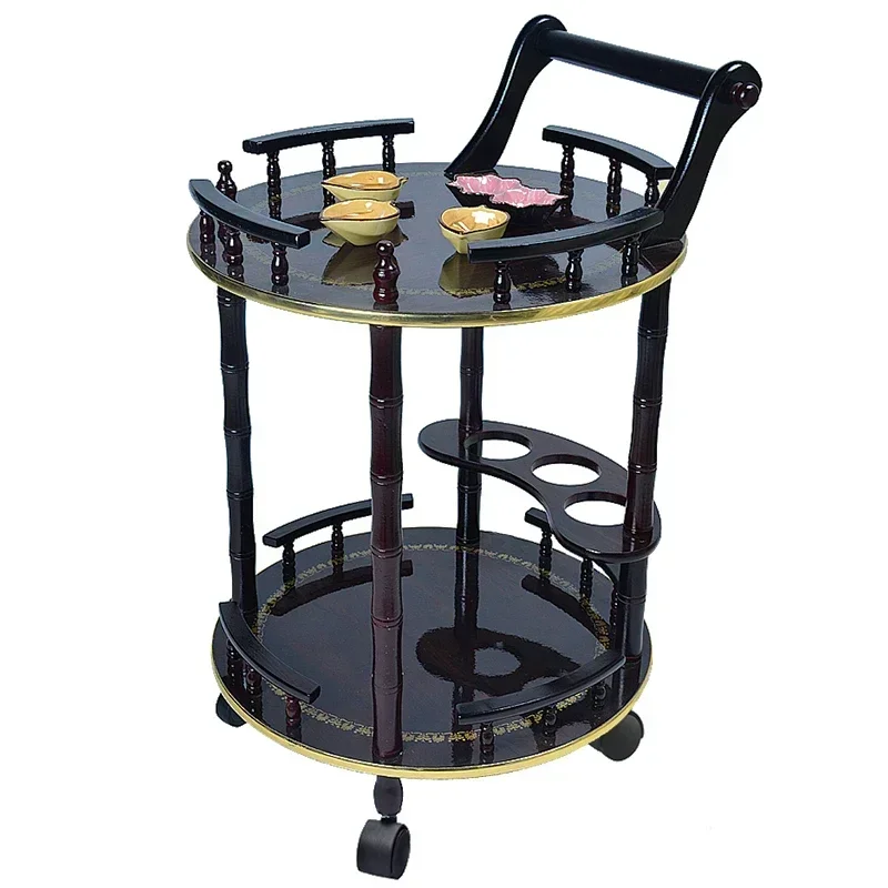 

Wooden Wine Cart Snack Car Food Cart Hotel Cart Mobile Dining Car Cake Car Home Rack European Style