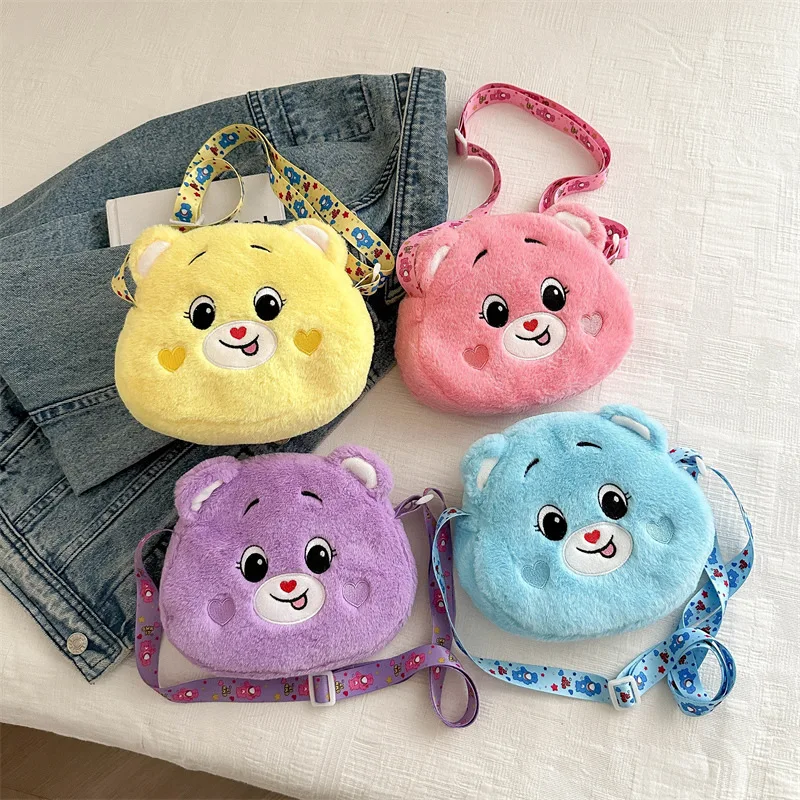 New cartoon rainbow love bear diagonal cross packaging decoration travel shoulder bag plush bag Care bears birthday gift