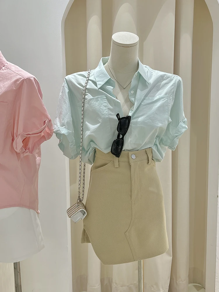 Novo Top Casual Feminino de Algodão Puro, Design Sensacional, Rosa, Solto, Versão Fina de Verão, Estilo Coreano para o Dia a Dia