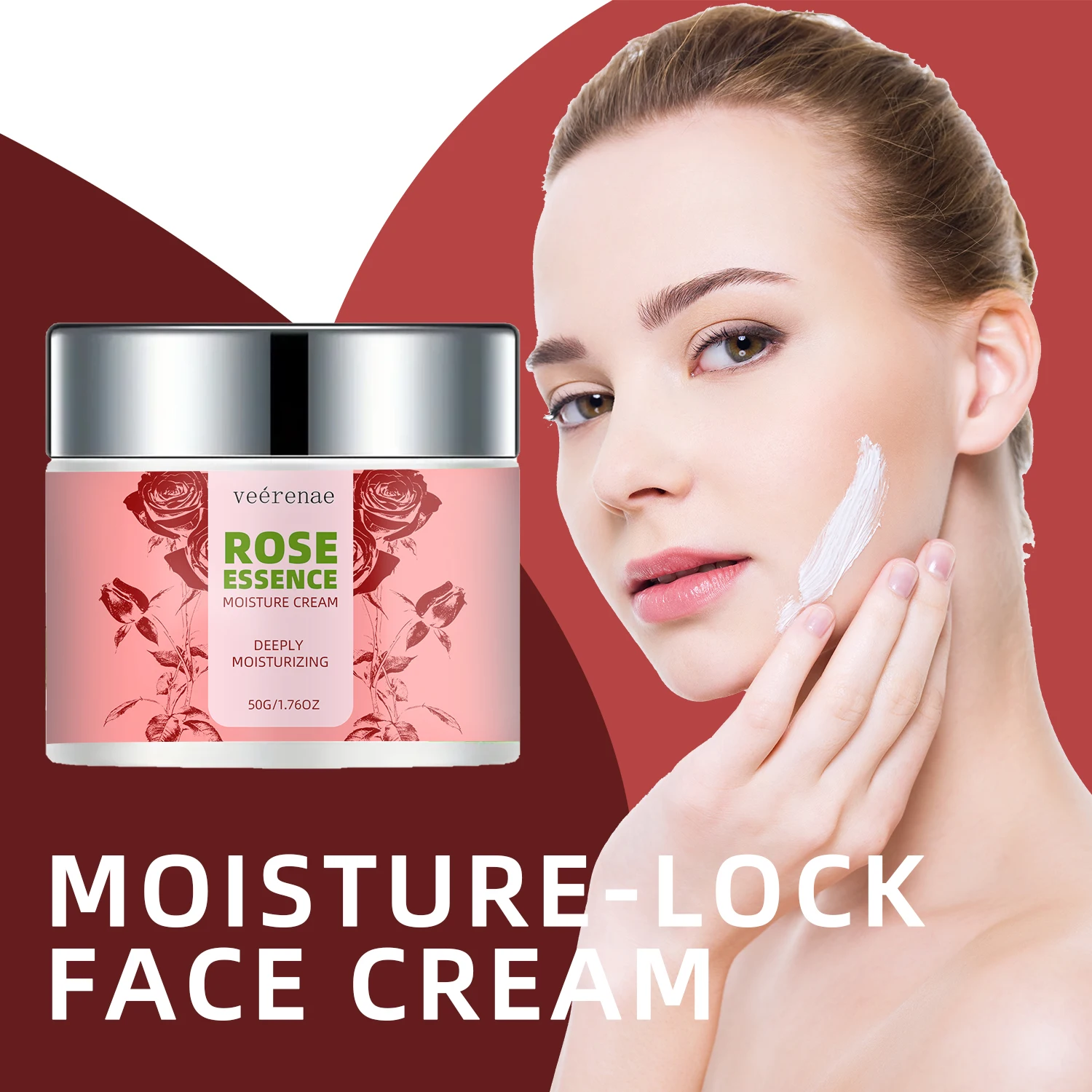 Veérenae ROSE ESSENCE MOISTURE CREAM, : Rose & Collagen for 24H Hydration, All Skin Types, 1.76/1.06OZ Gift