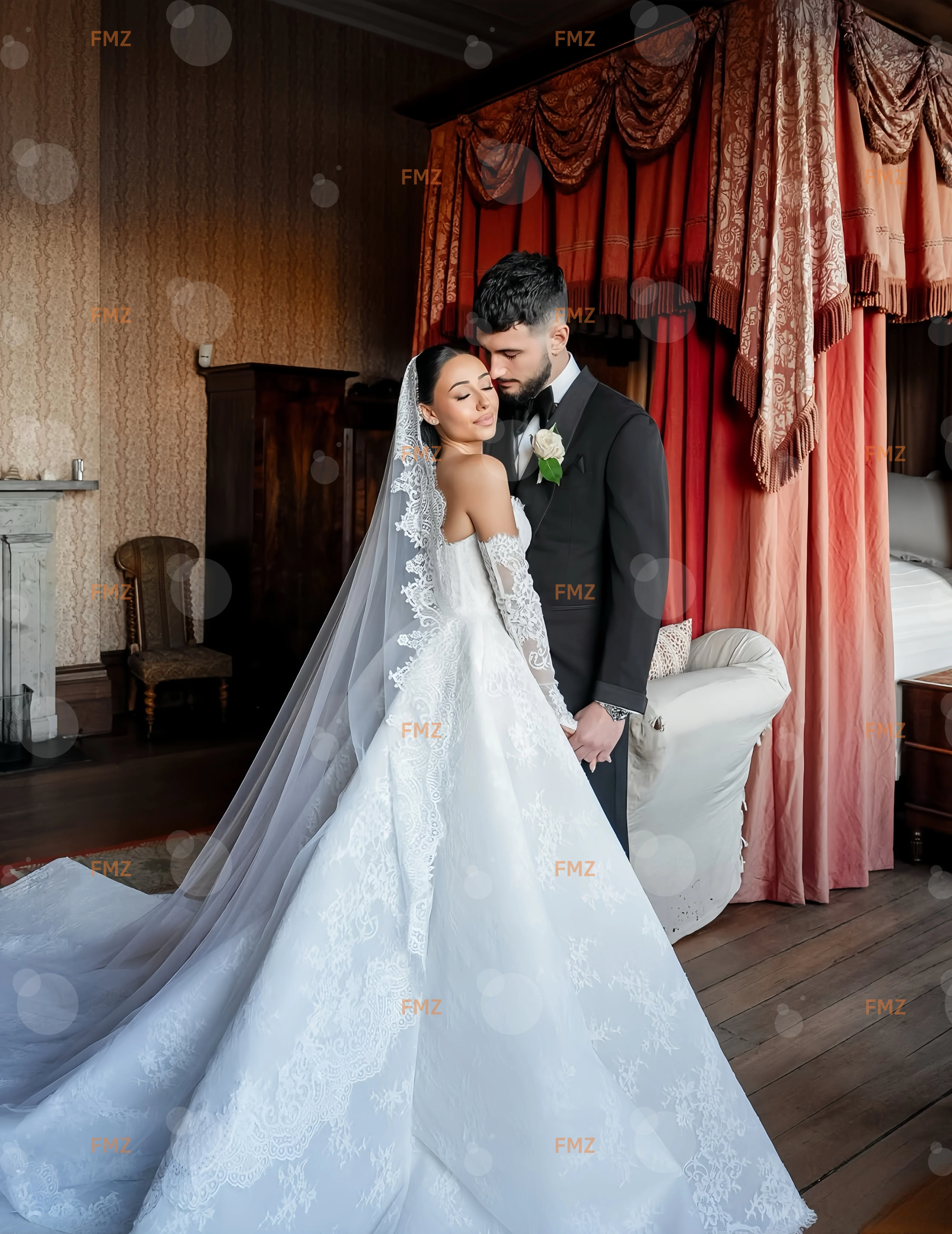 فستان زفاف أنيق بدون حمالات وأكمام طويلة على شكل حرف a من الدانتيل من فيستدوس دي نوفيا أماندا نوفيا أماندا نوفيا رسمي