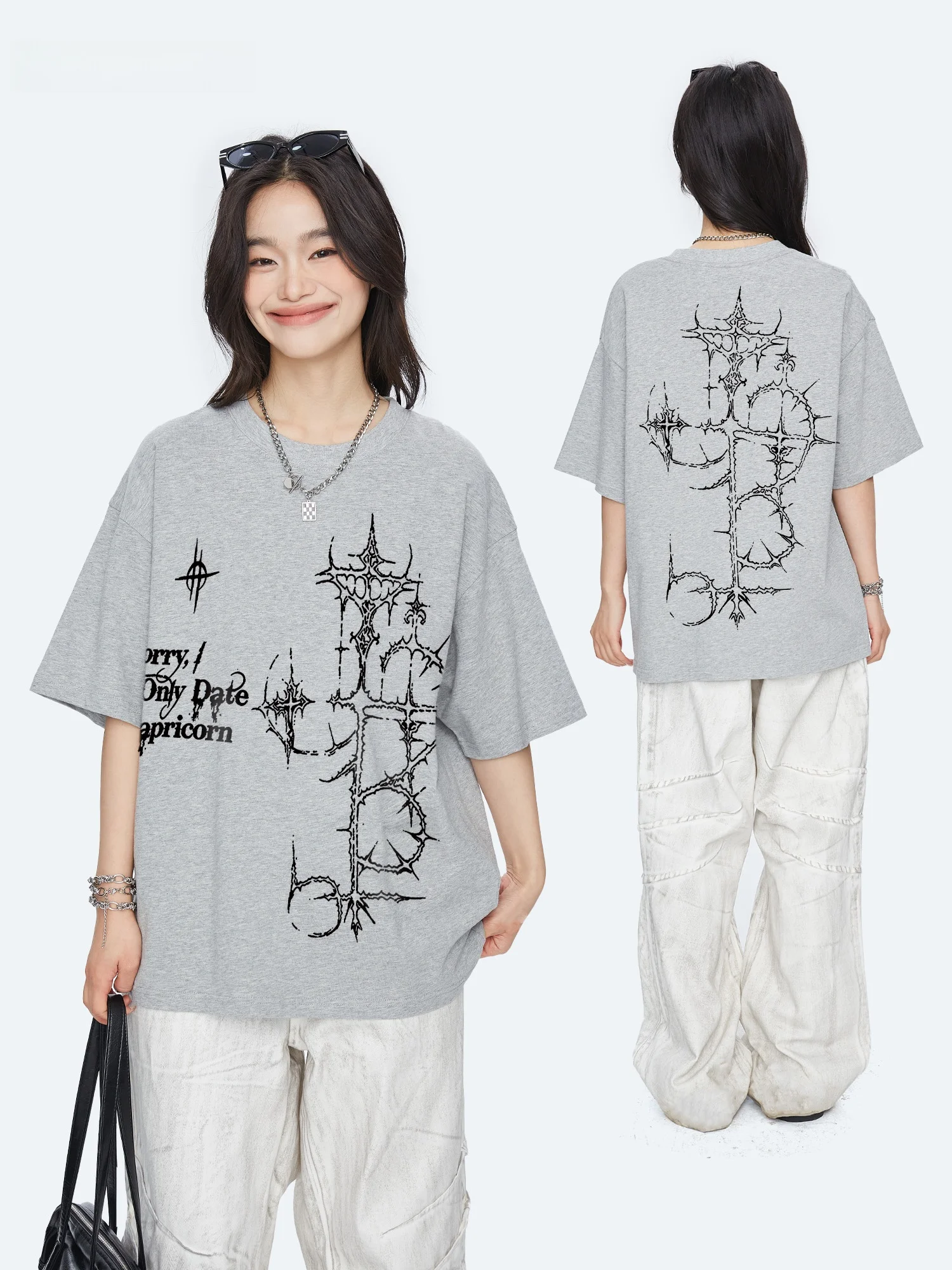 

Capricorn American Thorns Letter Pure Cotton Short Sleeve Women's T-shirt Summer New Loose Half Sleeve Top Street Style Print...