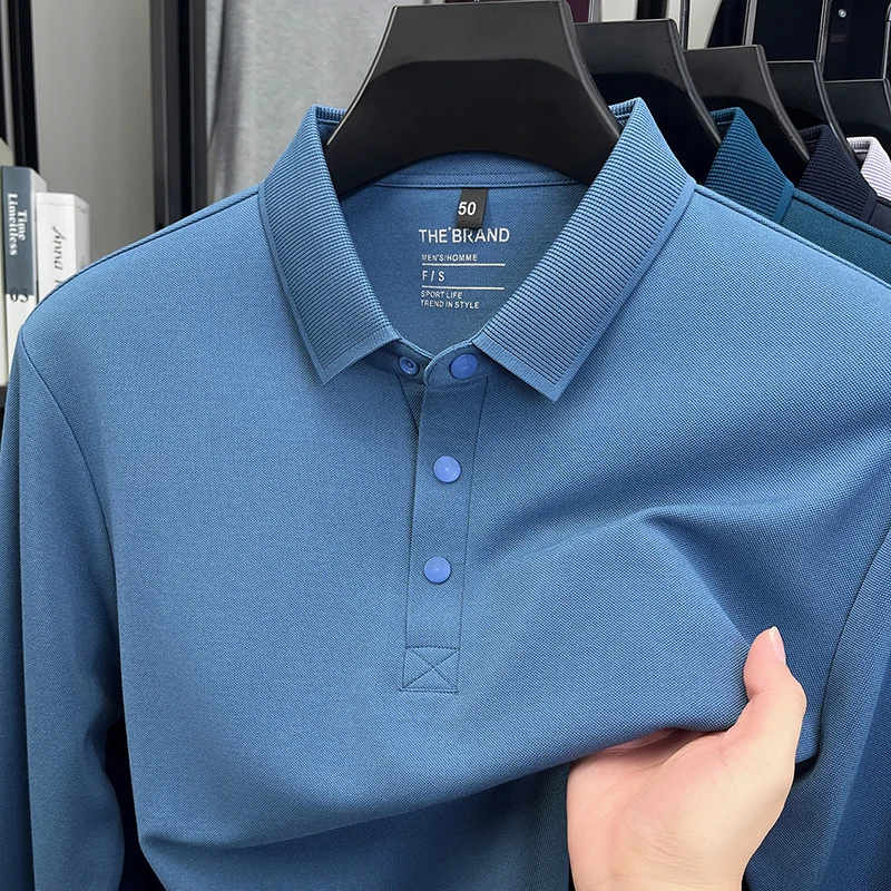 Men's New Autumn Style Long-Sleeved T-Shirt with Silk Wool Polo Shirt with Knitted Collar High-End Fashionable Casual Men's Wear