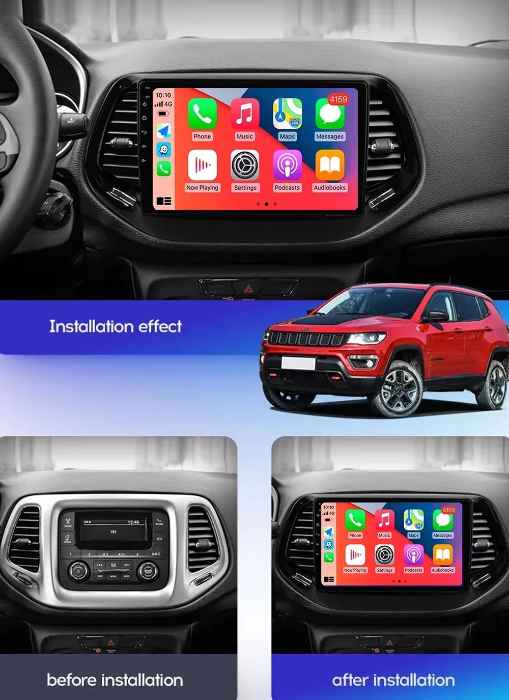 أندرويد 15 12G + 256GB Carplay اللاسلكية لسيارة جيب كومباس 2 MP 2016 - 2018 راديو السيارة الوسائط المتعددة مشغل فيديو نظام تحديد المواقع والملاحة DSP DVD