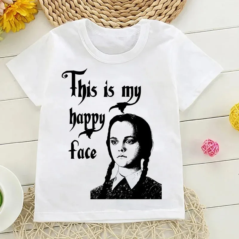 Tshirt Wednesday Addams Children T-Shirt I Hate People Cartoons Clothes Kid Girl Boy Nevermore Academy T Shirt Baby Casual Top