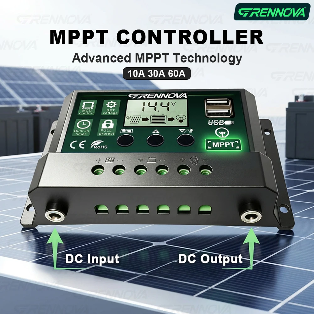 GRENNOVA 10A-60A MPPT Solar-Laderegler – 12V/24V Auto, unterstützt DC-Ein- und Ausgang, kompatibel mit verschiedenen Batterietypen