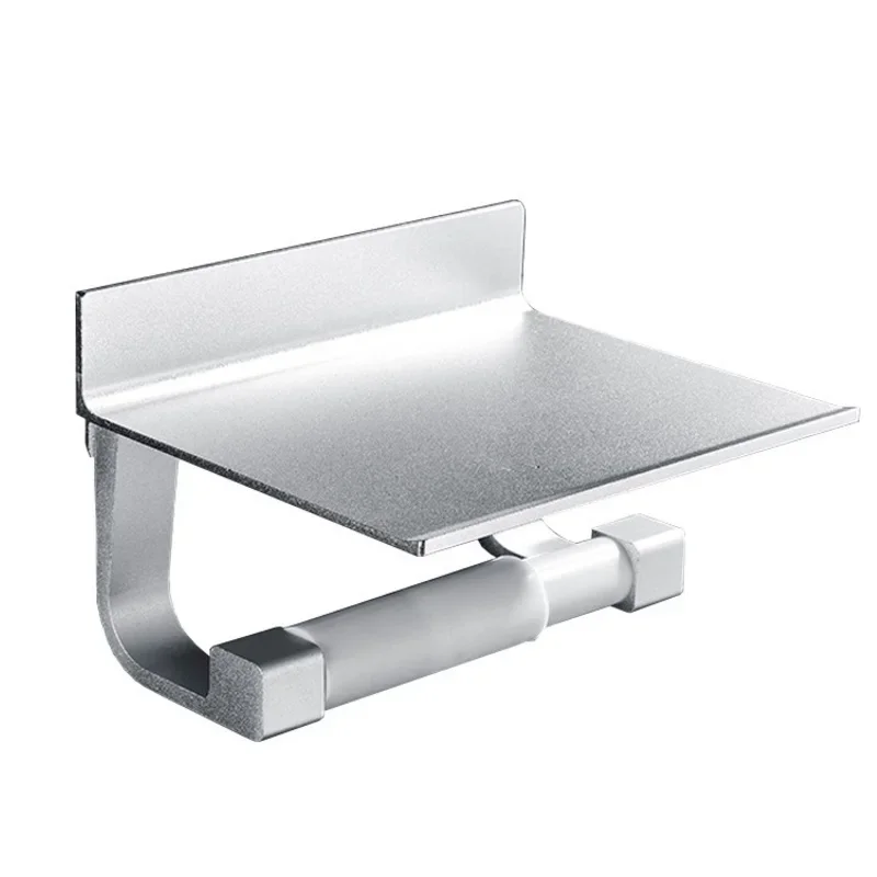 Aluminum Toilet Paper Punch Free Holder with Phone Shelf Wall Mounted, Bathroom Accessories Tissues Roll Dispenser