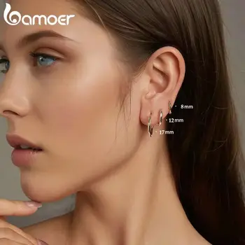 BAMOER 925純銀極簡風耳環,鍍白金耳骨穿刺耳環,女士耳夾 10 最佳銷售 純銀圈形耳環 - №4