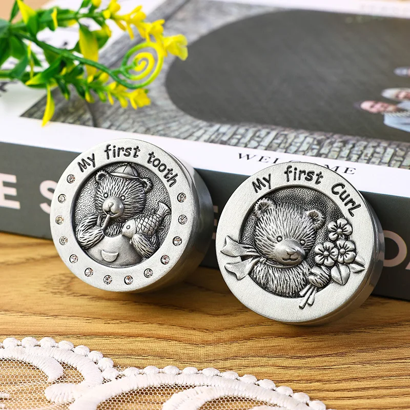 Vintage Metal Deciduous Tooth Storage Box Boys Tooth Commemorative Box Girls Baby Tooth Replacement Collection Box Newborn Gifts