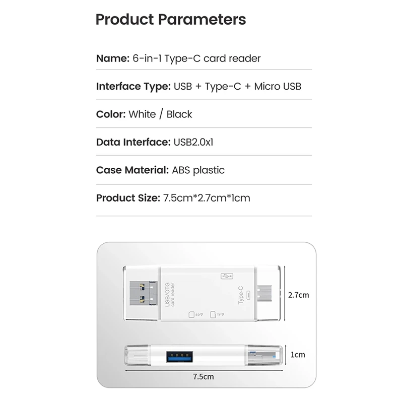 OTG SD TF Type C Micro-Sd Card Reader Type C To Usb Otg Adapter 6 In1 USB 2.0 TF Card USB Flash Drive Card Reader