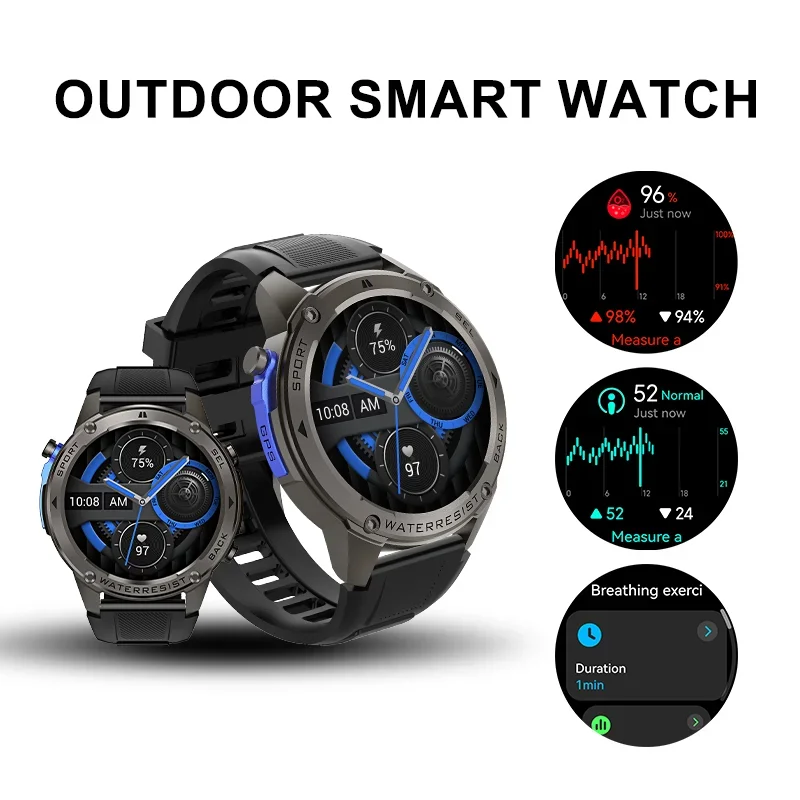 50M Waterproof Smart Watch with Barometric Pressure Altitude Tracking and Blood Oxygen Monitoring for Fitness and Outdoor Sports