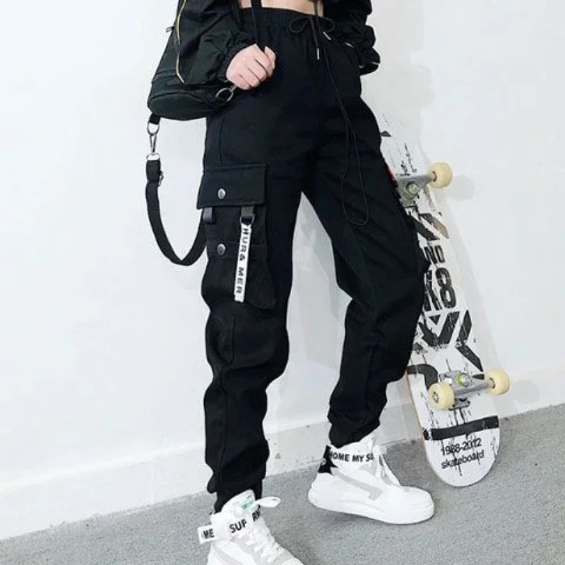 

Summer Women's Sweatpants Black Multiple Pockets Female Cargo Pants Loose Hip Hop Trousers Female Korean Harem Pants