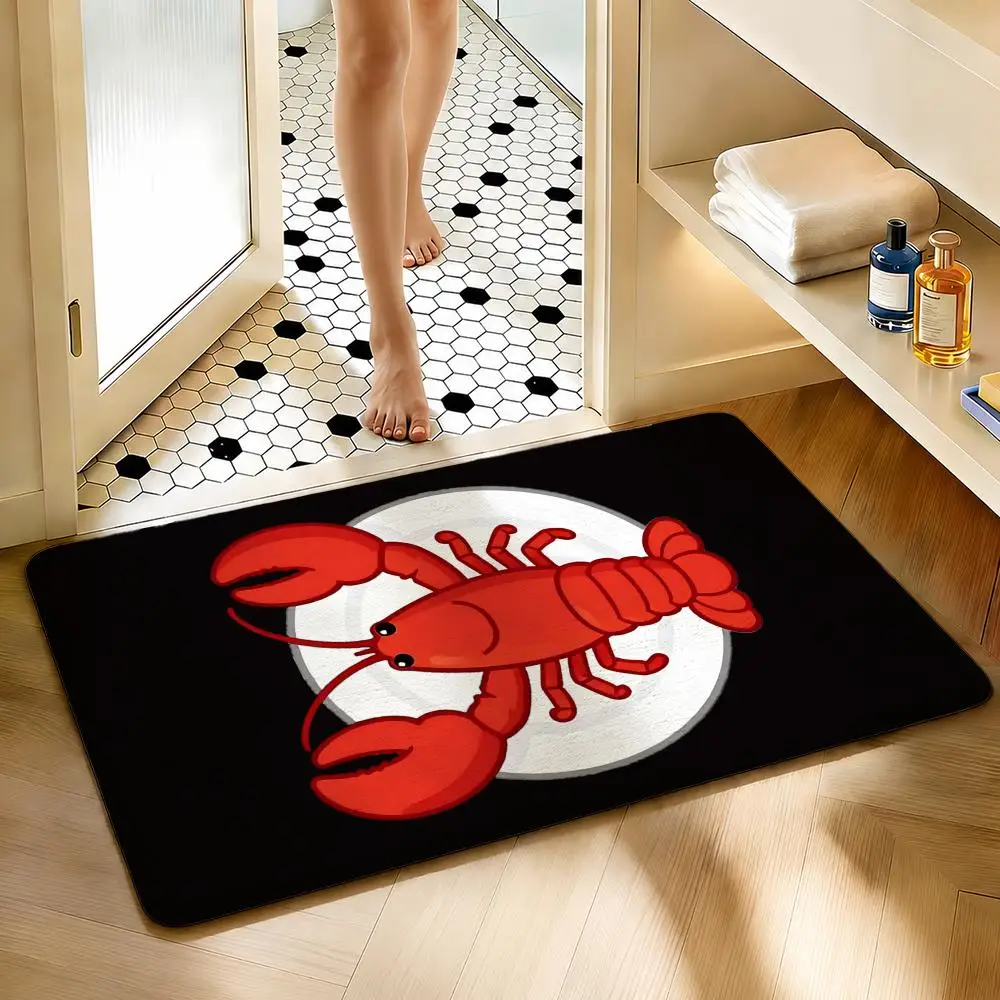 Soft Absorbent Non-Slip Rug Cartoon Lobster Heart Floor Mat Home Decor Doormat Bedroom Floor Mat Shower Carpet