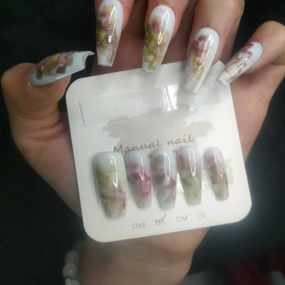 White as The Background Color Press on Nails Abstract Painting Style Pollution-Free Halo Dyeing False Nail Simple Decoration