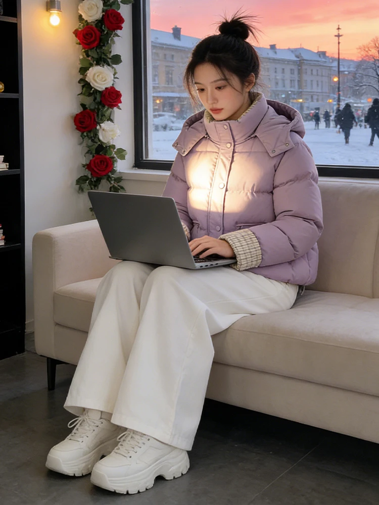 Sli Winter Jaet Casaco feminino forrado de algodão com forro Fce coreano Sle solto ajuste longo com fecho de zíper