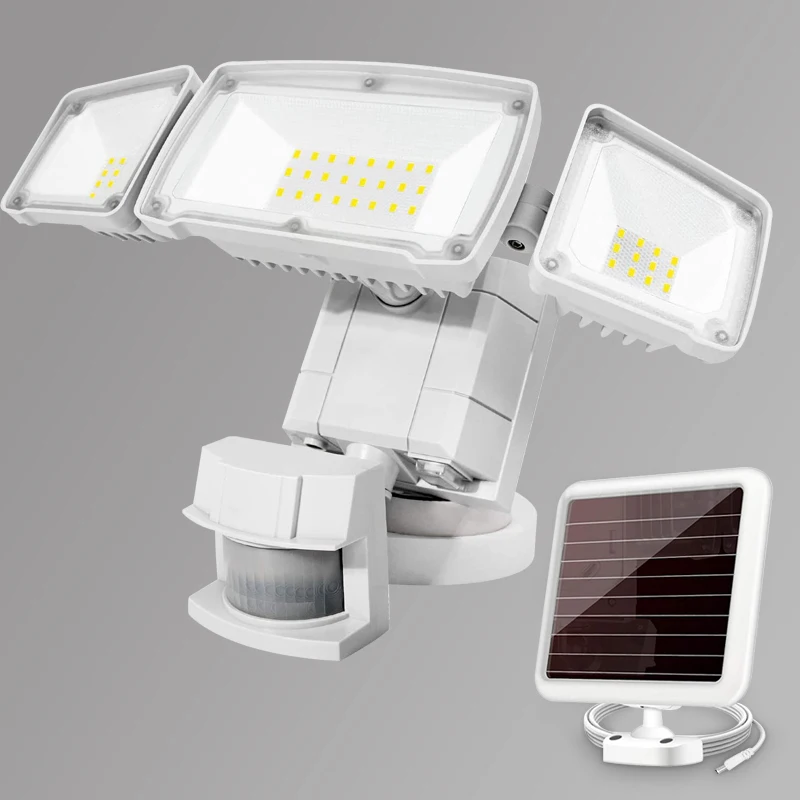 1500LM Super Bright LED Solar Security Light Outdoor Motion Sensor Adjustable Distance Floodlight with 3 Head