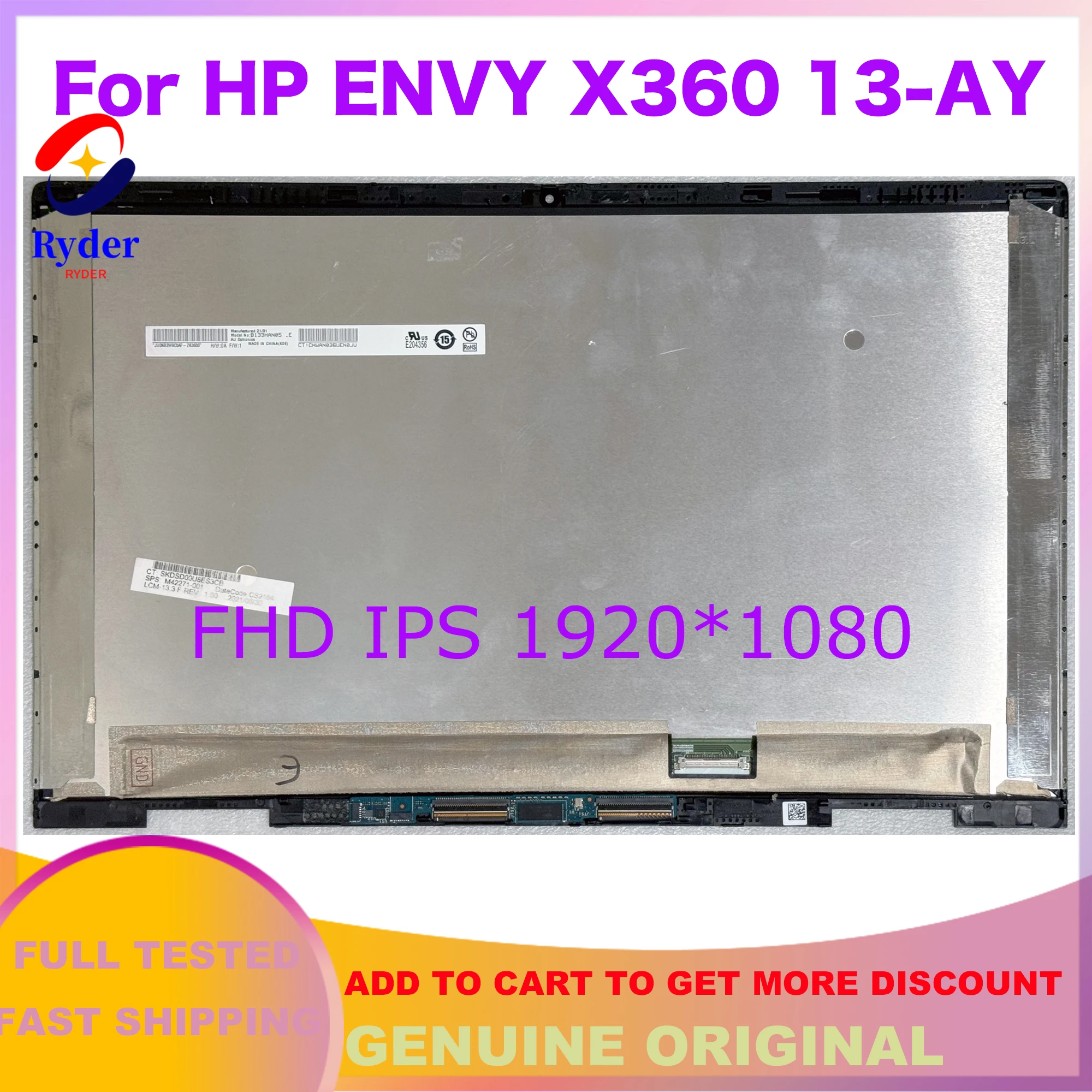 

Original For Hp Envy X360 13 AY 13-AY 13-AY0067NR 13-AY0504SA Laptop FHD 1920x1080 LCD Display Touch Screen Assembly TPN-C147