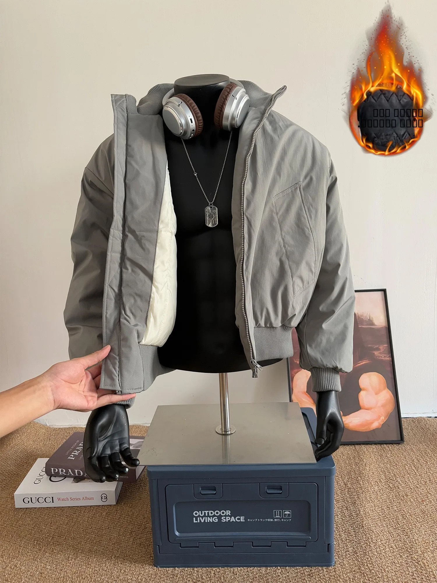 

Thiened American Bomber Cotton Jaet Men's ort Warm Flight Jaet Baseball Sle Stand Collar Winter Outerwear Coat