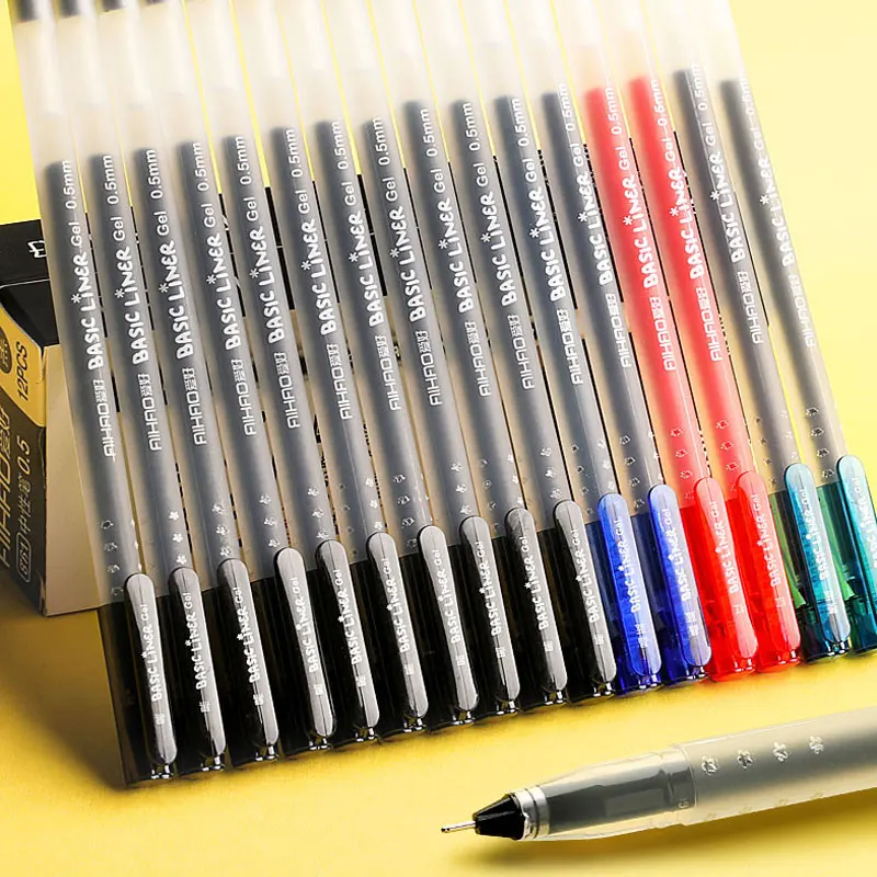 

Набор из 12 гелевых ручек в коробке, большой объем, без возможности замены стержня, канцелярские принадлежности, тонкий стержень 0,5 мм, синяя шариковая ручка для школы, офиса, письма.