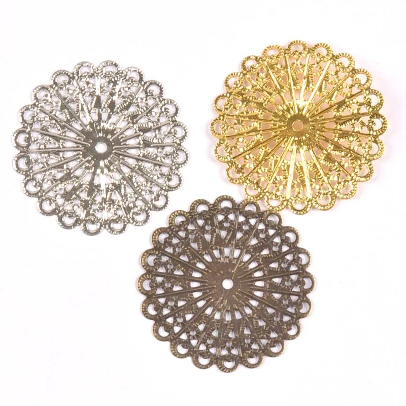 Round Vintage Flower Snowflake Connectors Filigree Wraps DIY Jewelry Findings Gold/silver/Bronze Metal Craft home Decor