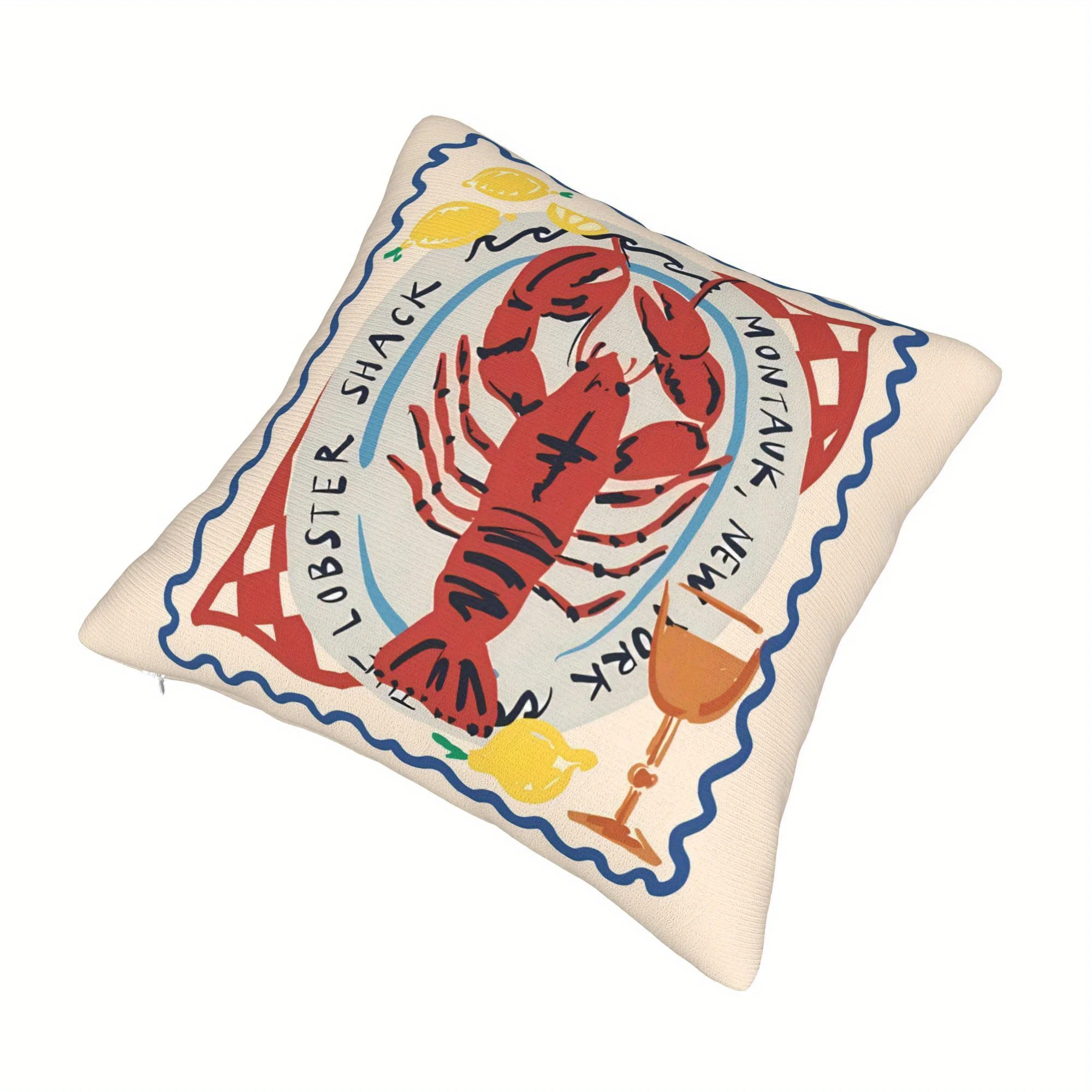Double Sided Retro Lobster Art Decorative Throw Pillow Case Vintage Ocean Animal Cushion Cover for Sofa Living Room Home Decor