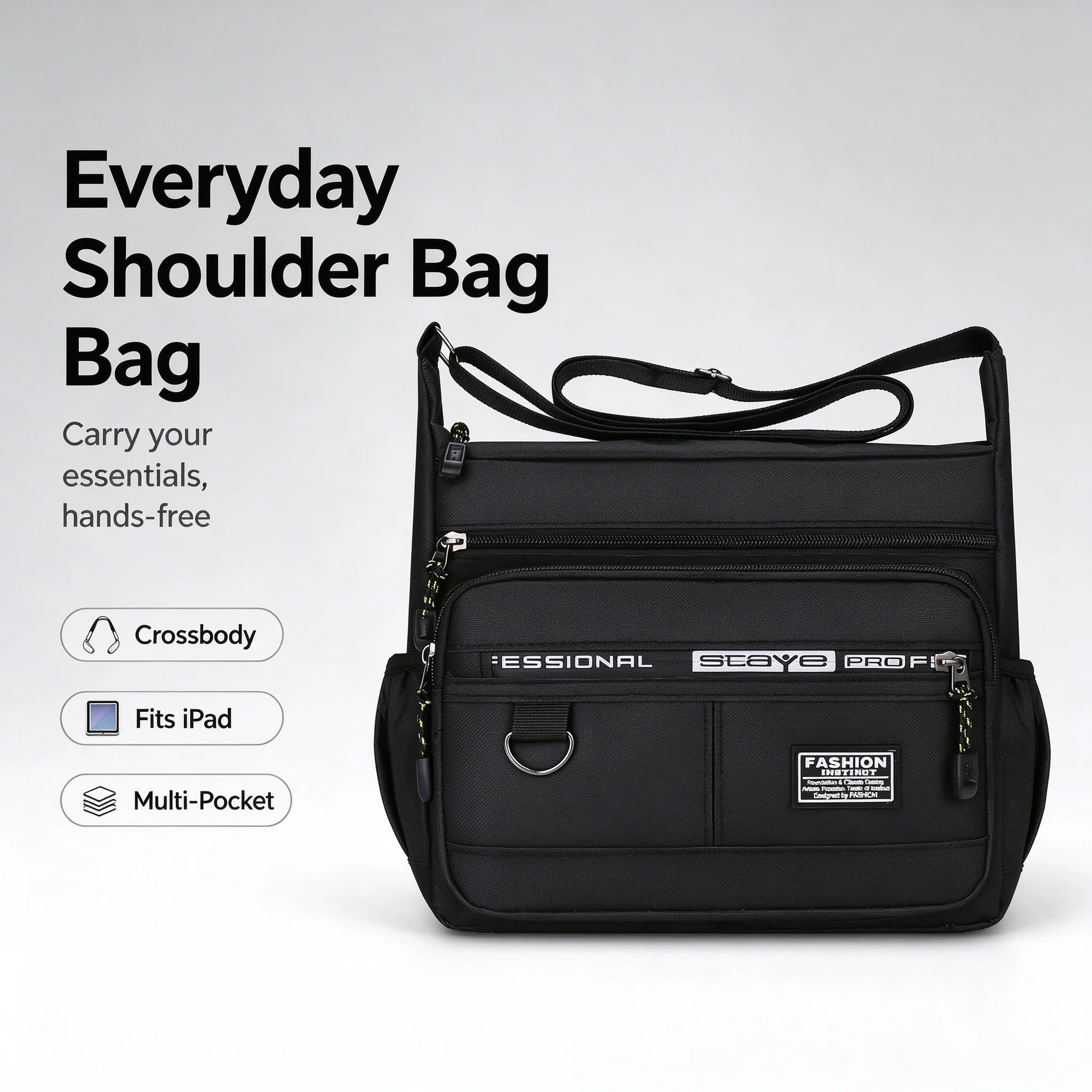 Multi-Pocket Crossbody Shoulder Bag, Water-resistant Messenger Bag for Men Women, iPad Tablet Sling Bag for Travel and Daily Use
