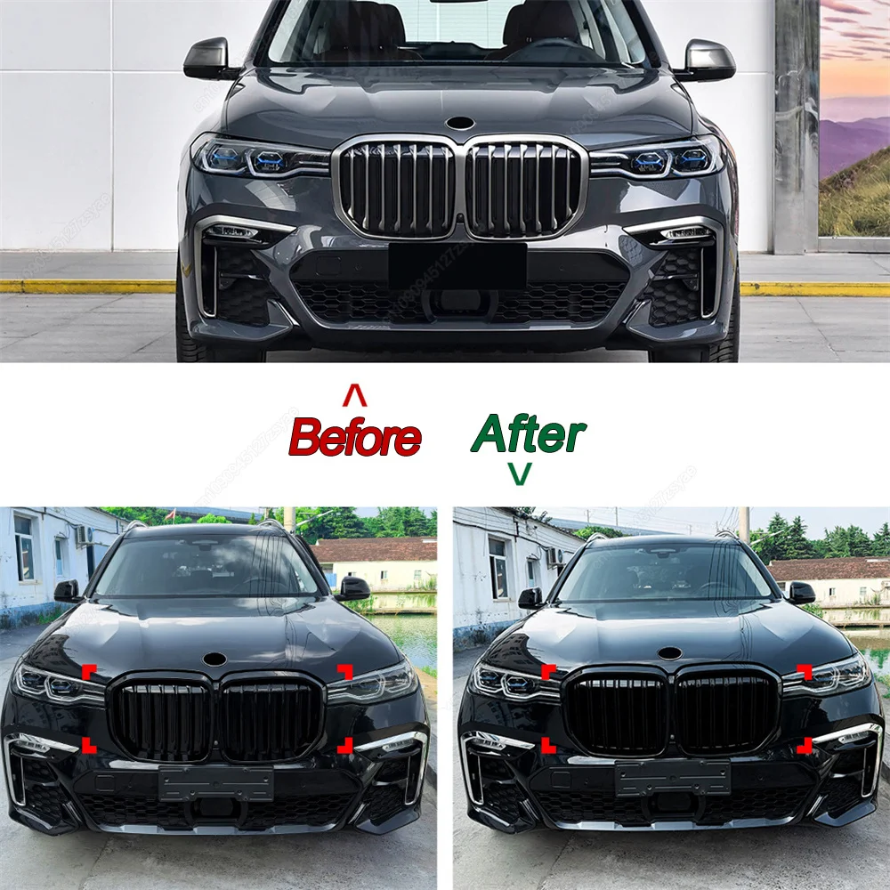 Single/Double Line Car Front Radiator Cover Racing Air Intake Grille Exterior Accessories Kit For BMW X7 G07 2019-2022 Pre-LCI