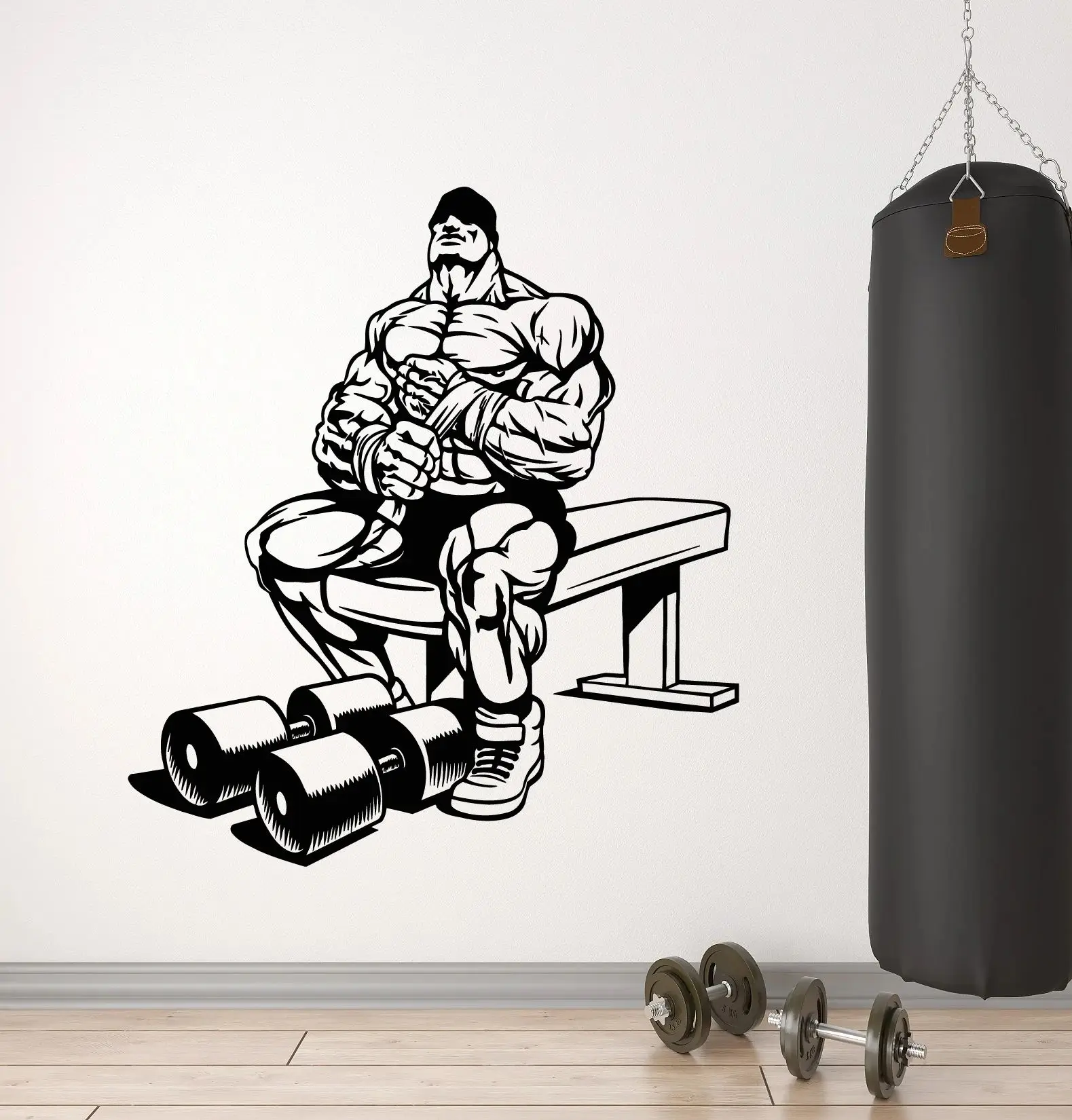 Muscle fitness character wall stickers bodybuilding inspirational macho dumbbell weightlifting hardcore sports gym wall stickers