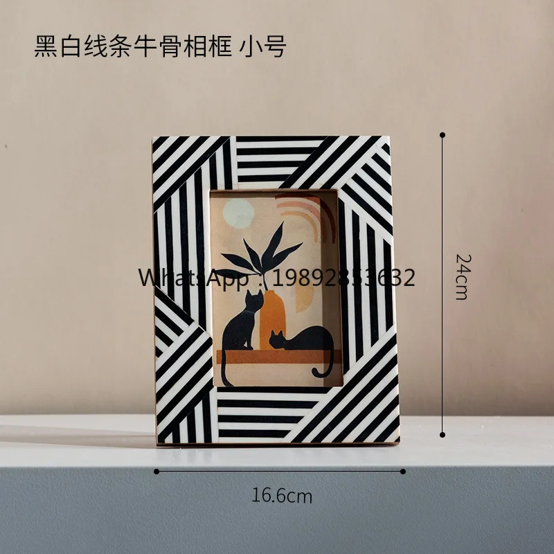 YFY Black and White Line Cow Bone Photo Frame Modern Minimalist Creative Jewelry Box Wooden Bedroom Study