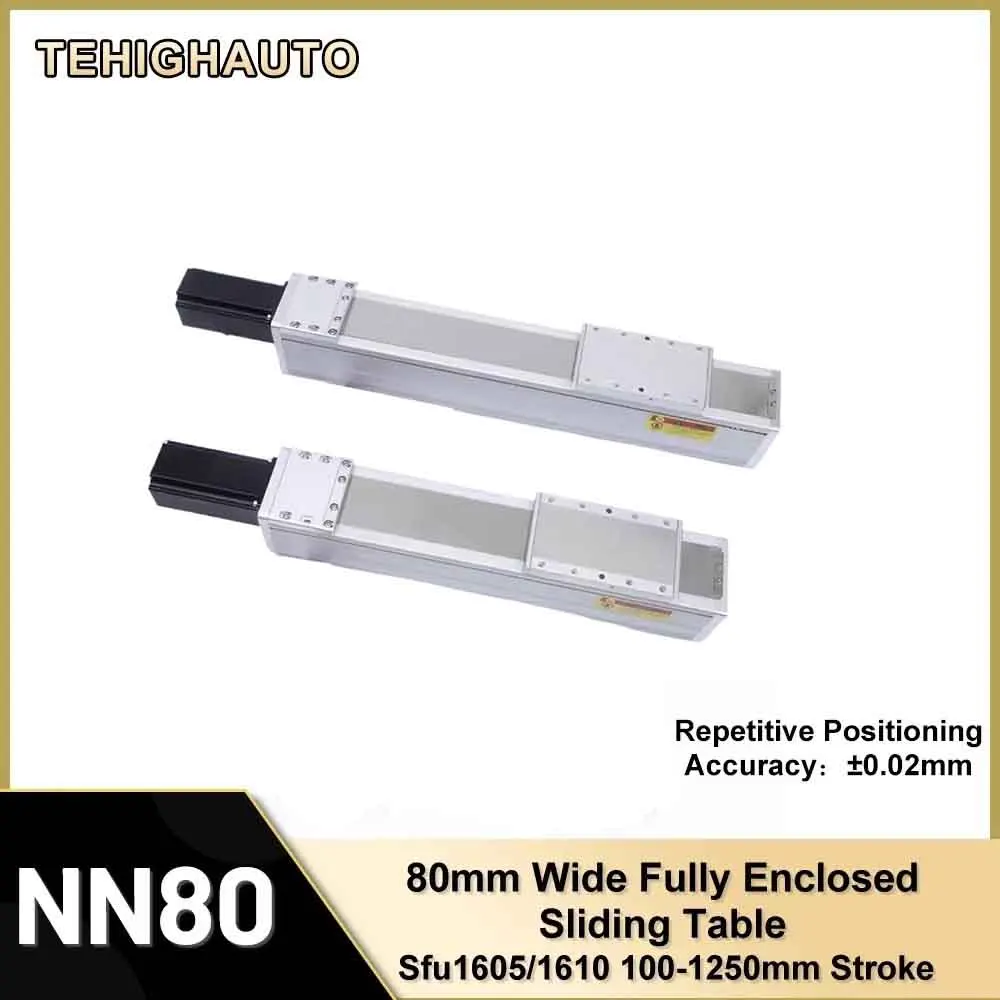 80mm Wide Fully Enclosed Linear Cnc Rail Motion Stage Slide Module Guide Ball Screw  SFU1605/1610 Repeated Accuracy ±0.02mm