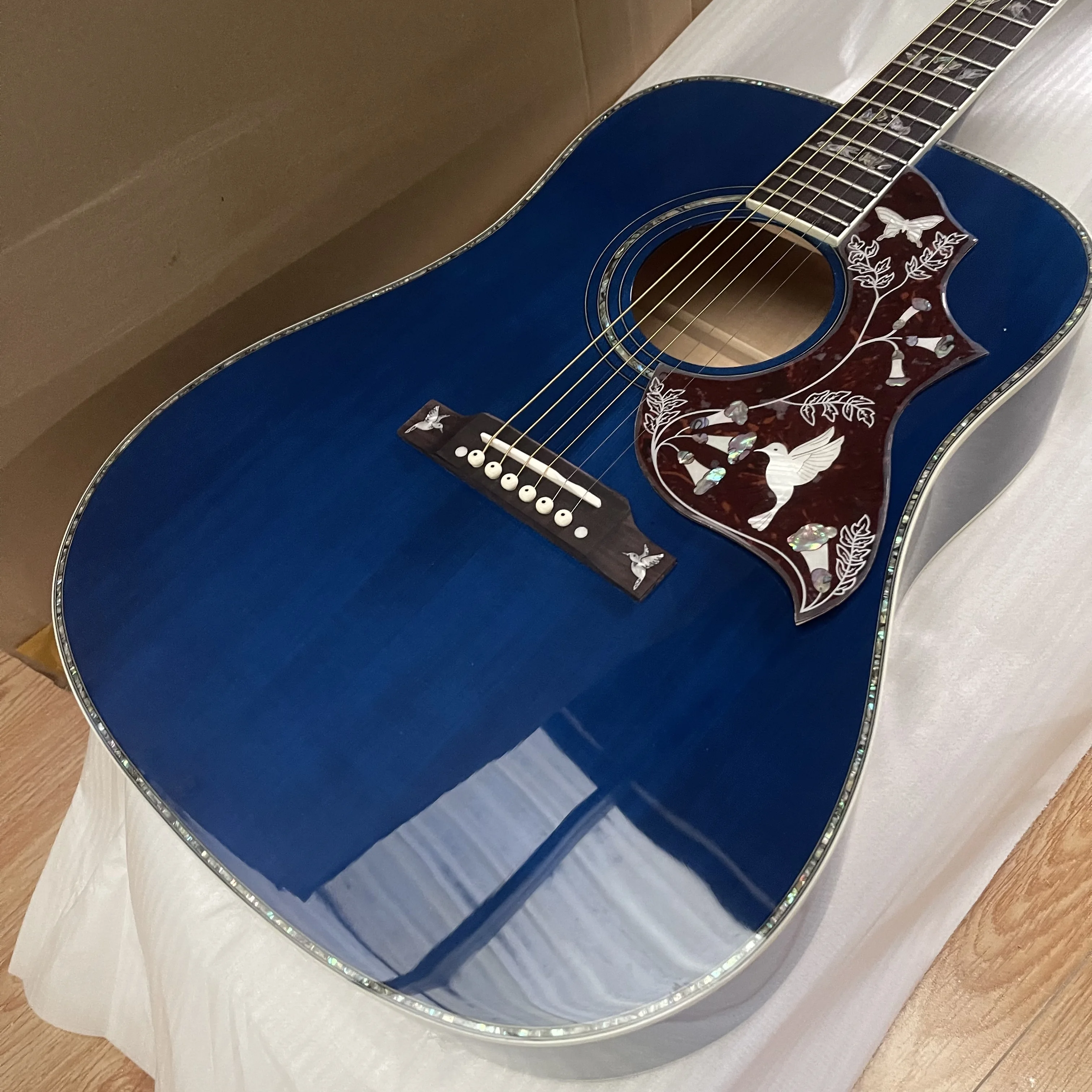 

New Hummingbird Acoustic Electric Guitar Solid Wood Bone Nut/Saddle In Blue 241019