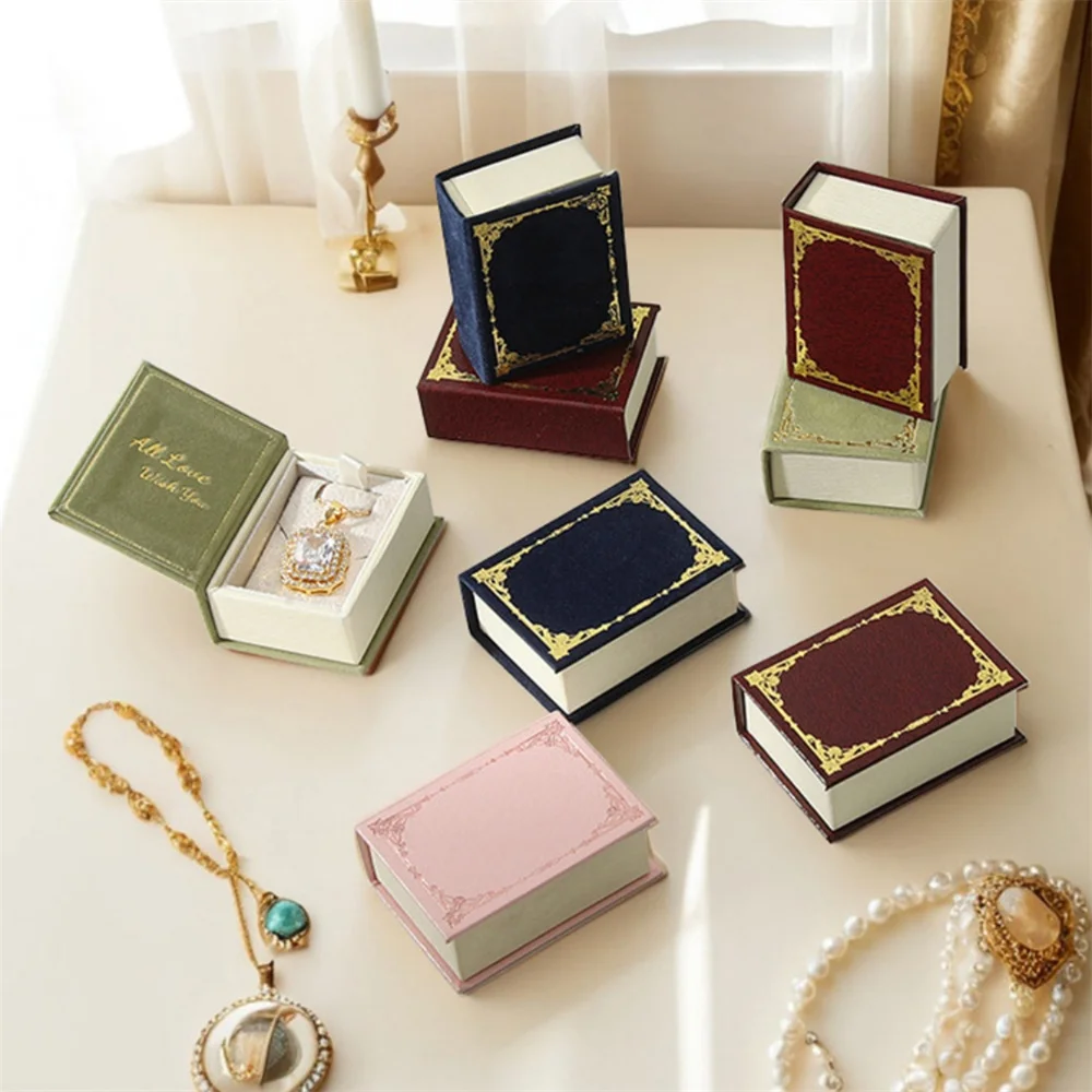 

1PCS Flip Cover Book Shaped Jewelry Display Box Simple Earrings Ring Necklace Pendant Storage Box Portable Travel Jewelry Holder