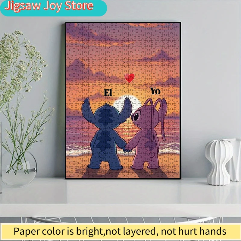 จิ๊กซอว์ขนาดใหญ่ 1,000 ชิ้น เหมาะสำหรับครอบครัว - ลายการ์ตูนอนิเมะ สติทช์ คู่รัก ชิ้นส่วนหลากสี - จิ๊กซอว์ท้าทาย ป้องกันรอยขีดข่วน