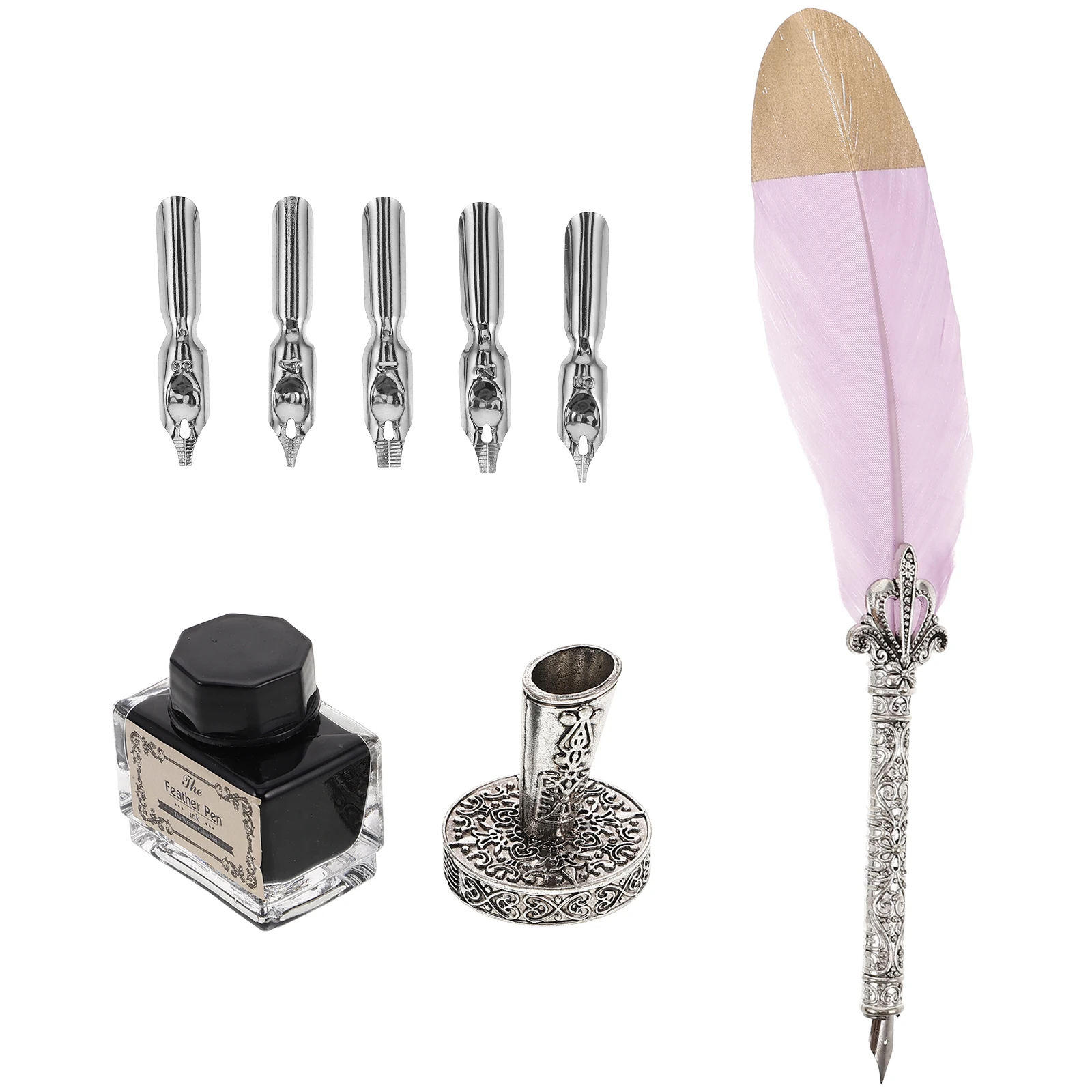 

Quill Pen Set Fountain Ink Practice Purple Student Calligraphy Dip Elegant Retro Writing Essays Kit Decorative Plume