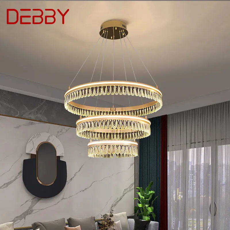 

DEBBY Hanging Crystal Pendant Light Modern Vintage LED Luxury Ring Chandelier Home Decor For Living Room Villa Duplex