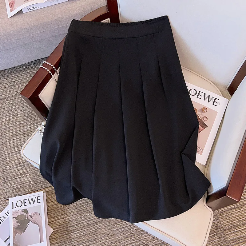 Plus Size 155Kg Women's Summer Loose A-Line Pleated Skirt 5XL 6XL 7XL 8XL 9XL 10XL High Waist Temperament Skirt pink Apricot