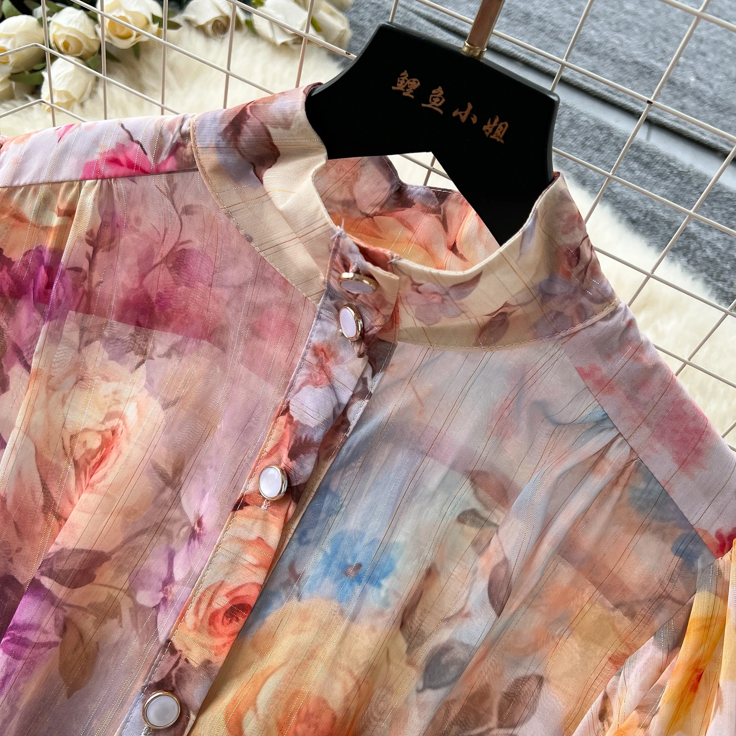 France Elegant Vintage Palace Evening Dress Women Print Sashes Stand-up Collar Party Dress Female Casual Chic Holiday Clothing