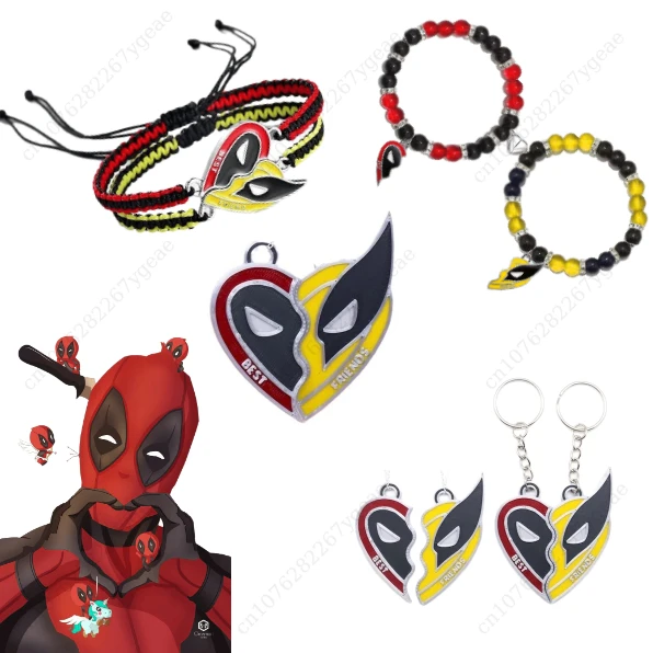 

Movie Deadpool and Wolverine Best Friends Red Yellow Clown Mask Keychain Pendant Love Heart Combination for Bag Friends Jewelry