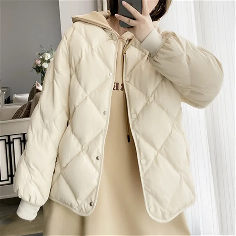 

Korean Style Winter New Fashion Women's Solid Color O-neck Long Sleeve Single-breasted Casual Trendy Loose Quilted Coats Female